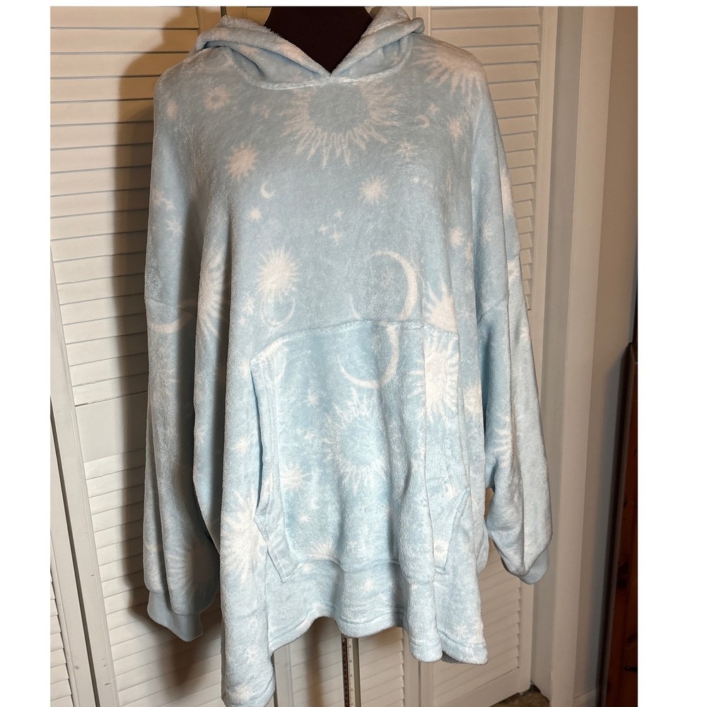 Arizona Body Sleepwear Oversized Fleece Hoodie Sun Moon Stars Blue XL XXL